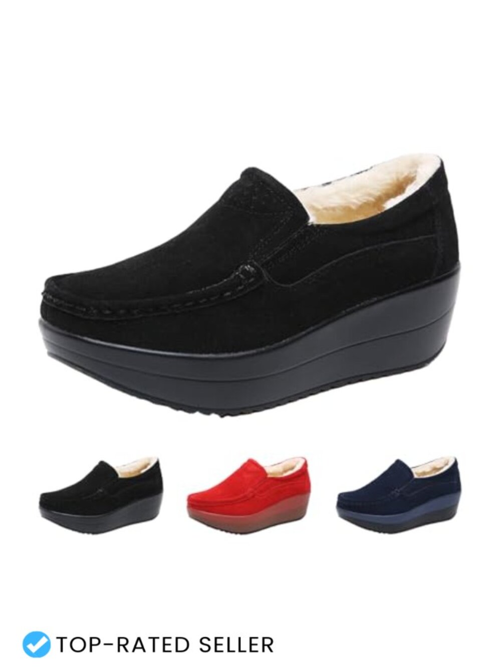Suede Platform Winter Sneakers Hidden Wedge Slip On Moccasin